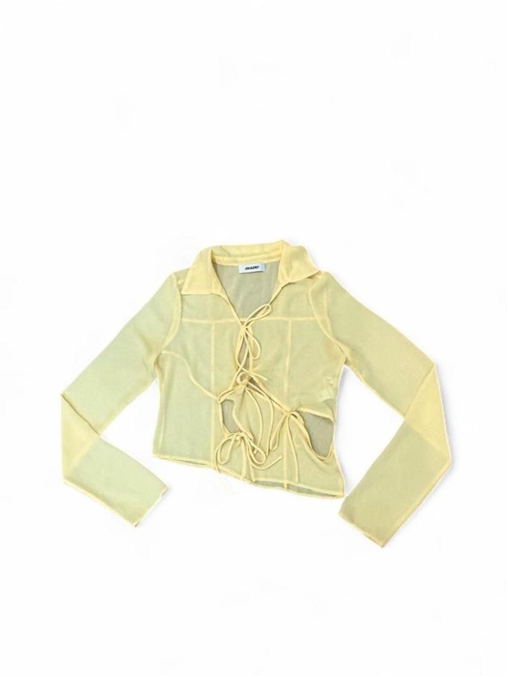 guizio yellow tie front blouse with tie front detail